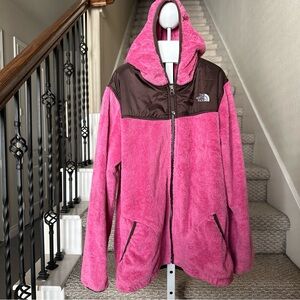 The North Face Jacket Girls XL Brown/Pink Fleece Furry Full Zip Hooded Oso